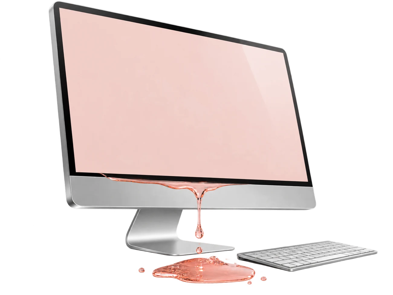 Clinic desktop computer with a translucent salmon-pink leak
